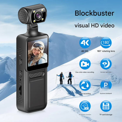 Mini Action Camera, Pocket Camera with 330° Rotating Lens & Face Tracking